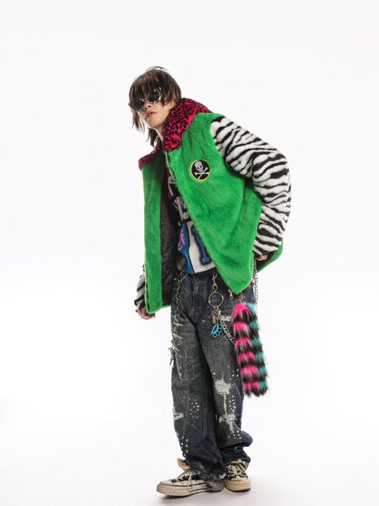 Neon Leopard Skull Patchwork Coat【s0000019279】