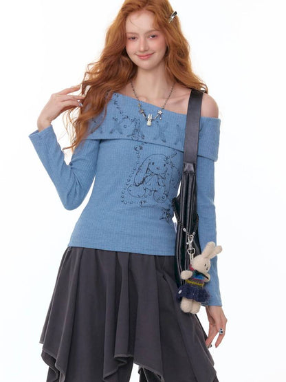 Off-the-Shoulder Long Sleeve T-Shirt【s0000014359】