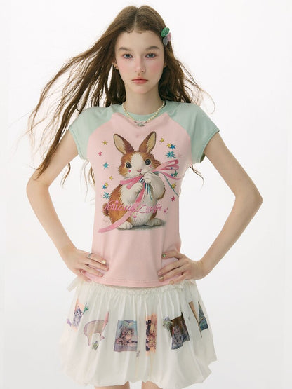 Summer Retro Contrast Rabbit T Shirt【s0000017159】