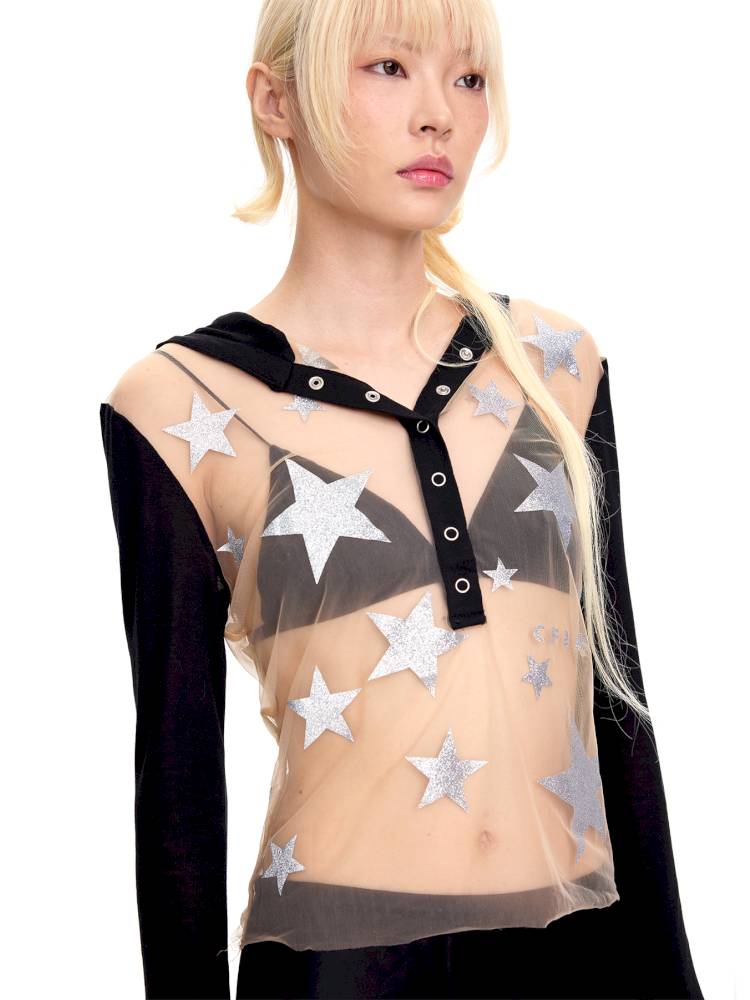 Mesh-Panel Long-Sleeve Top【s0000014416】