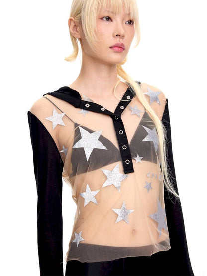 Mesh-Panel Long-Sleeve Top【s0000014416】