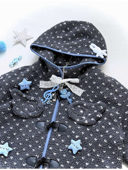 Old-fashioned Gray Horn Buckle Hooded Jacket【s0000014699】