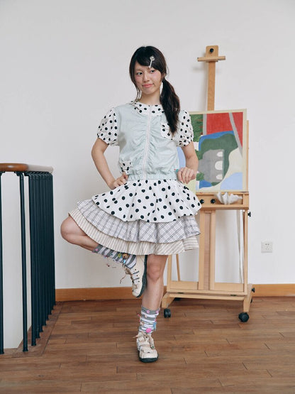 Layered Polka Dot Midi Skirt【s0000018709】