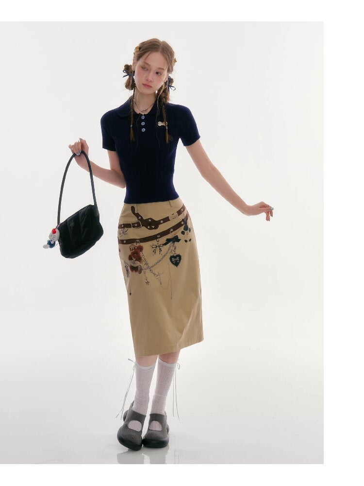 Chain Bear Print Slimming Skirt【s0000016625】