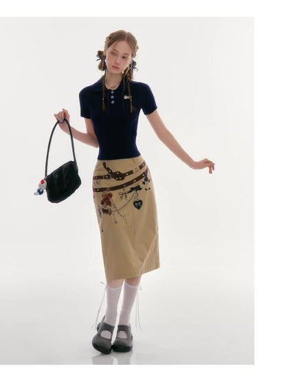 Chain Bear Print Slimming Skirt【s0000016625】