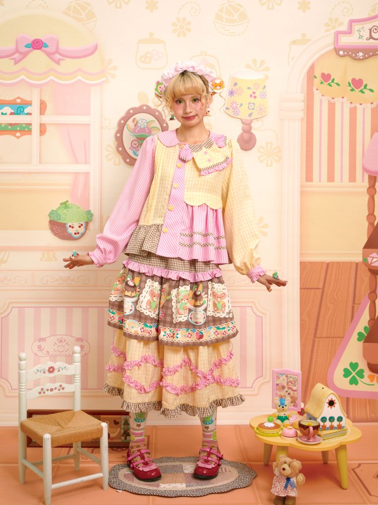 Dress Collar Design Pink Yellow Shirt【s0000013699】