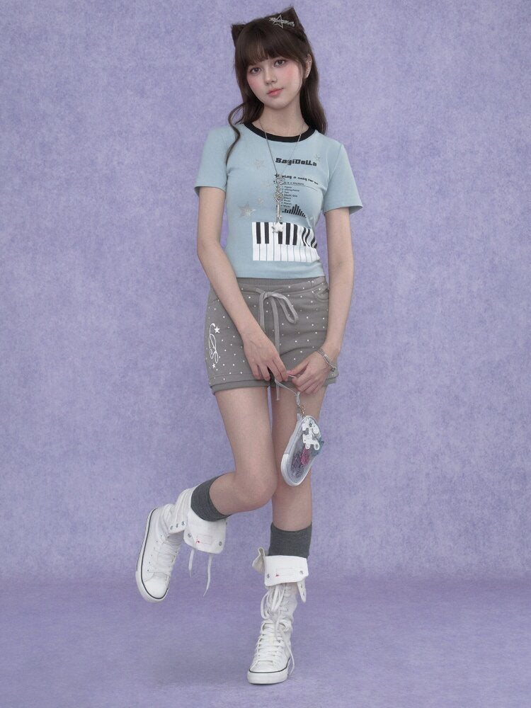 Piano Keys Music Print T-shirt【s0000017273】