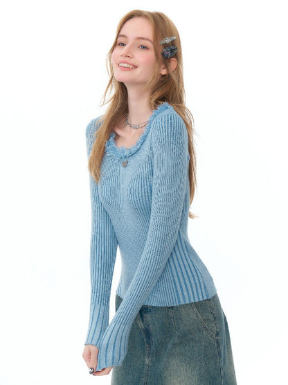 Round neck Tassel Trim Knit Bottom Shirt【s0000011502】