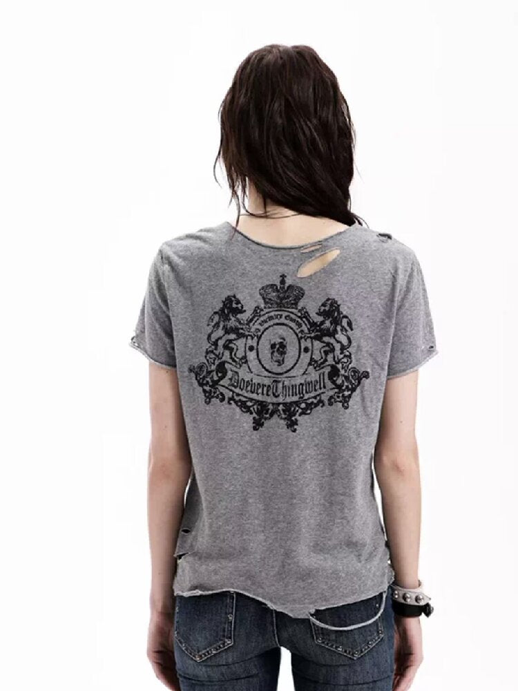 Vintage Faded Gray Damaged T-Shirt【s0000018295】