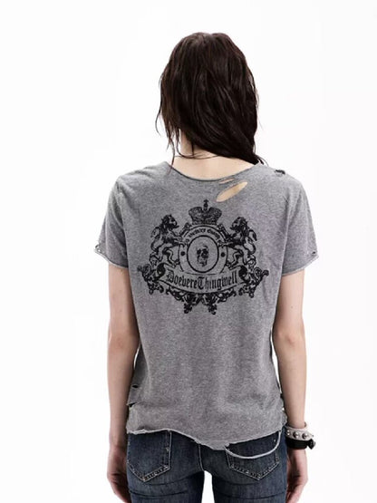Vintage Faded Gray Damaged T-Shirt【s0000018295】