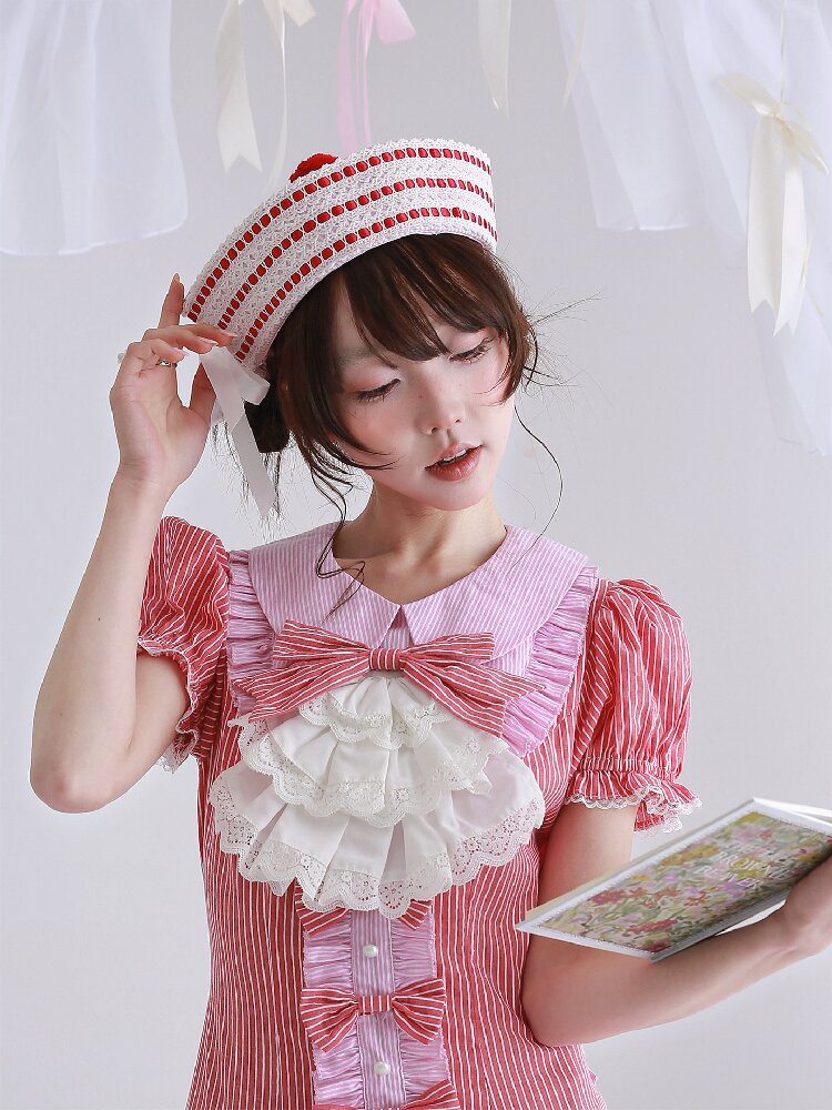 Pink Striped Navy Lolita Hat【s0000016557】