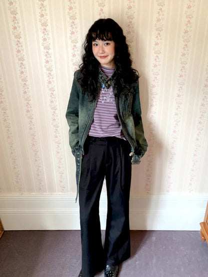 Retro-Washed Distressed Slim-Fit Denim Jacket【s0000013996】
