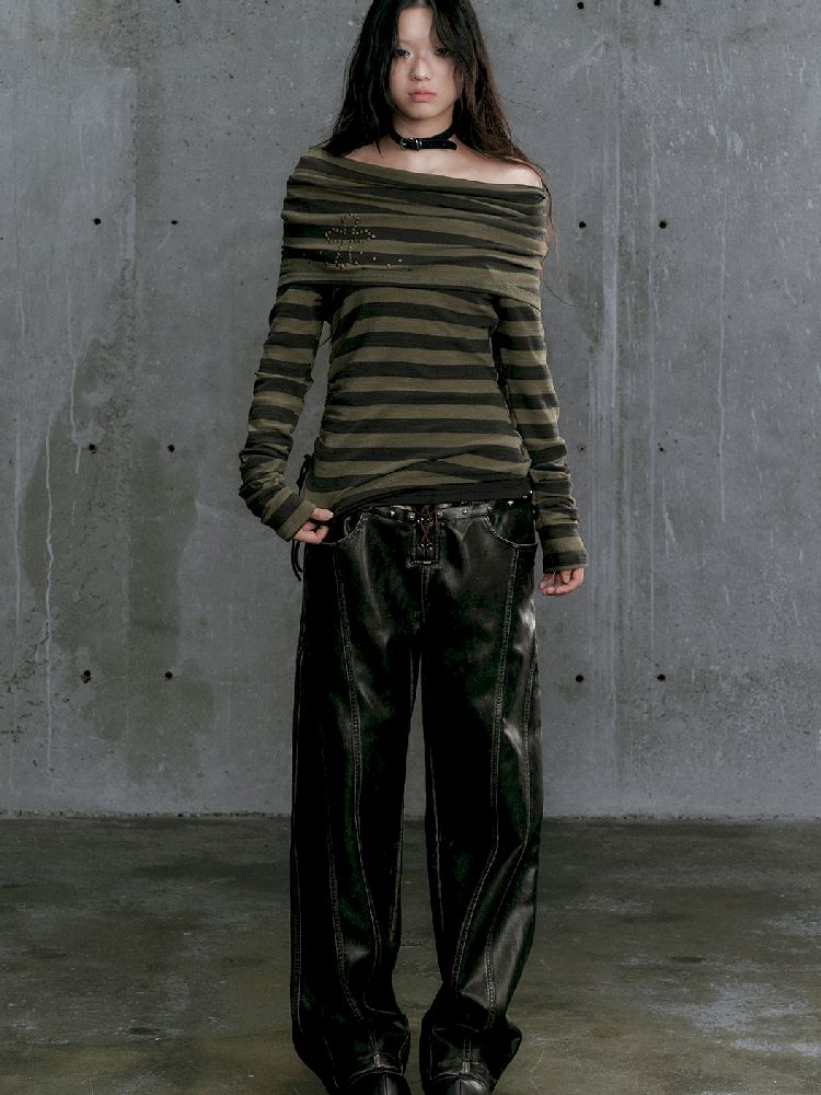 Stripe Knit Long Sleeve T-Shirt [S0000010395]