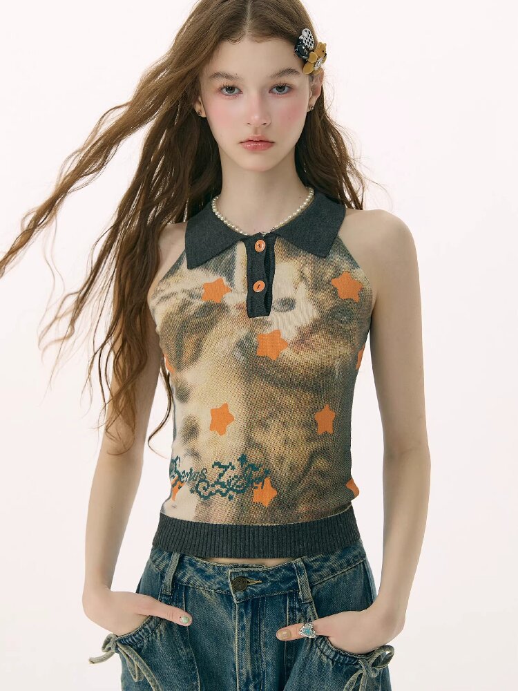 Starfall Cat Print Knitted Vest【s0000016849】