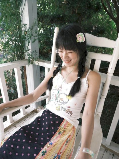 Colorful printed lace trim tank top【s0000012772】