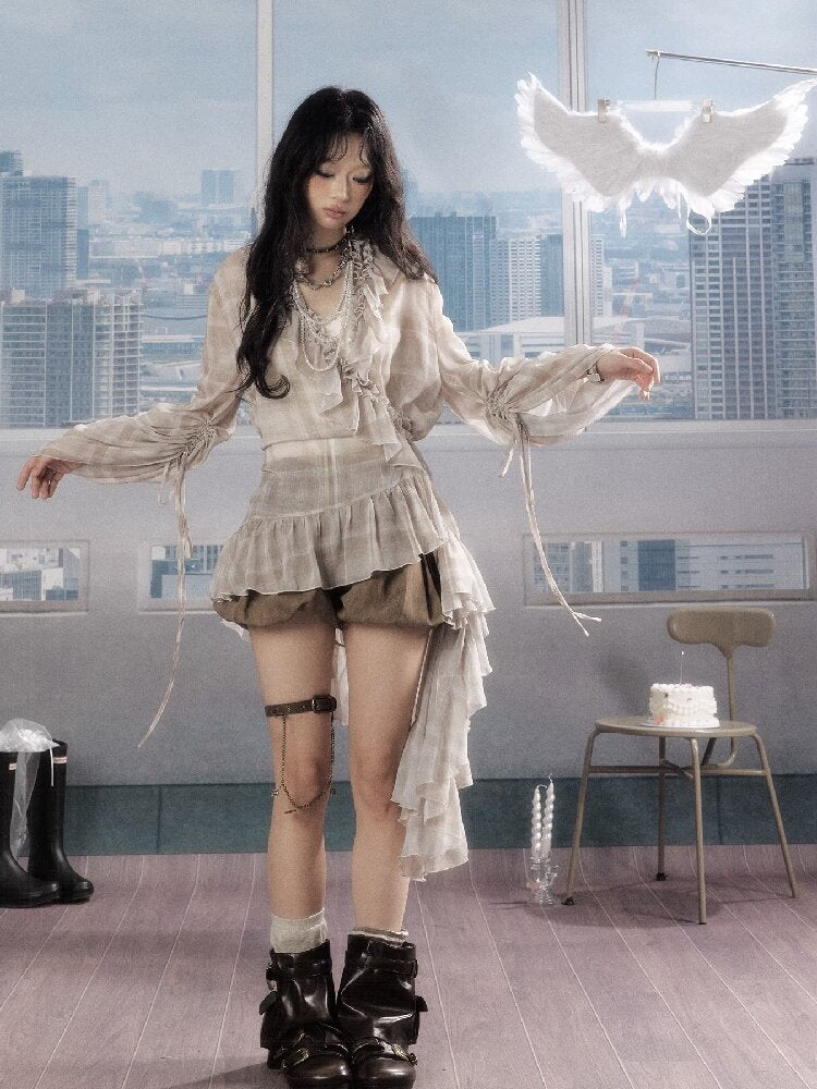 Plaid Ruffled Sunscreen Long Shirt【s0000016531】