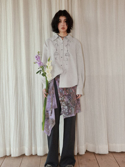 Suede Embroidered Lantern Sleeve Top【s0000015461】