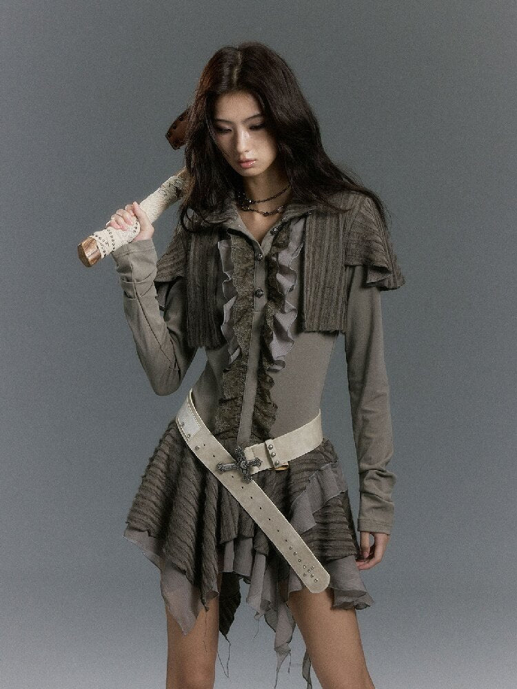 Plush Knit Lace Ruffle Irregular Dress【s0000019244】