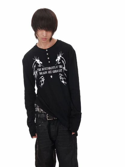 Gold Dragon Slanted Cotton T-Shirt【s0000018206】