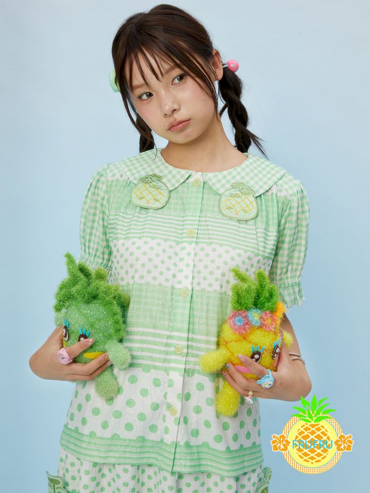 Melon Checkered Polka Dot Doll Collar Shirt Skirt【s0000013164】