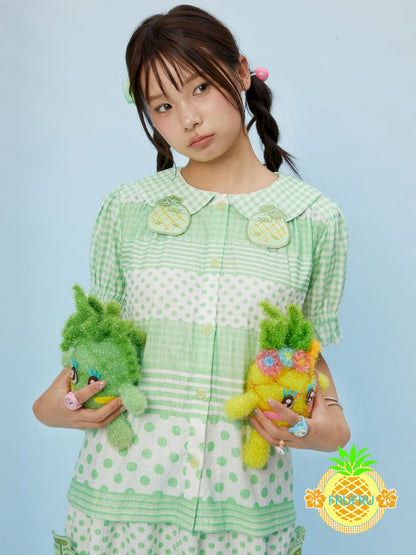 Melon Checkered Polka Dot Doll Collar Shirt Skirt【s0000013164】