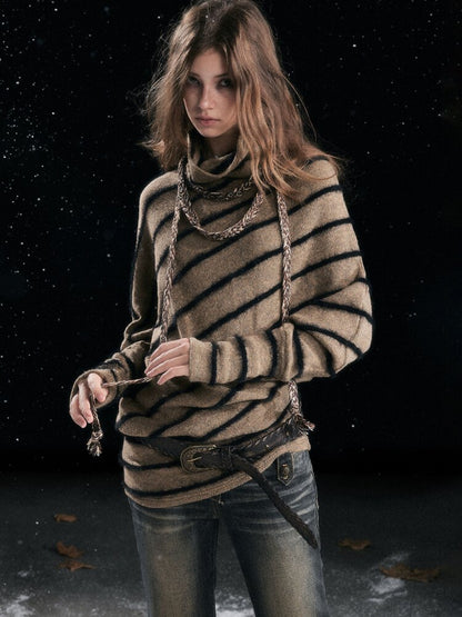 Twill Stripe Braided Wool Sweater【s0000015553】