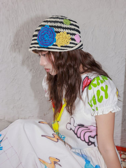 Striped flowers handmade crochet【s0000013344】