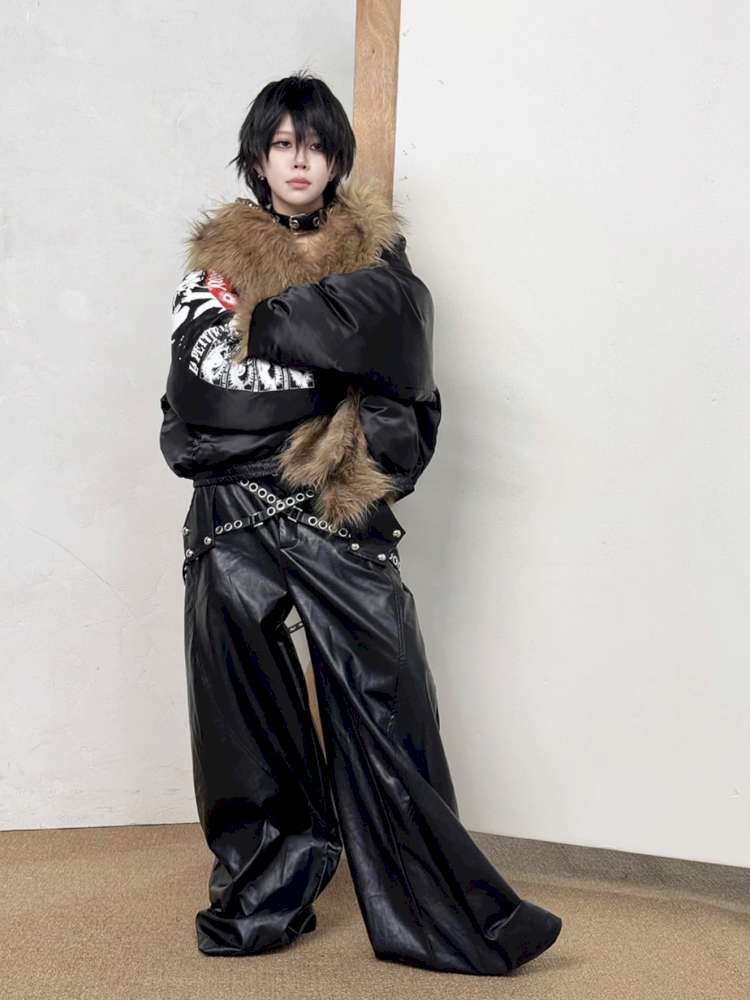 Faux Fur Belted Leather Pants【s0000014535】