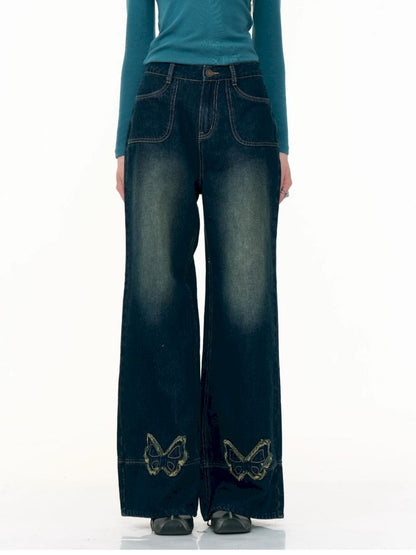 High-waisted thin straight wide-leg jeans【s0000013376】