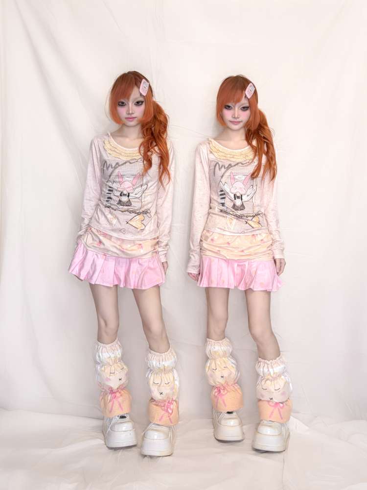 Orange Pink Pleated Plush Skirt【s0000015396】