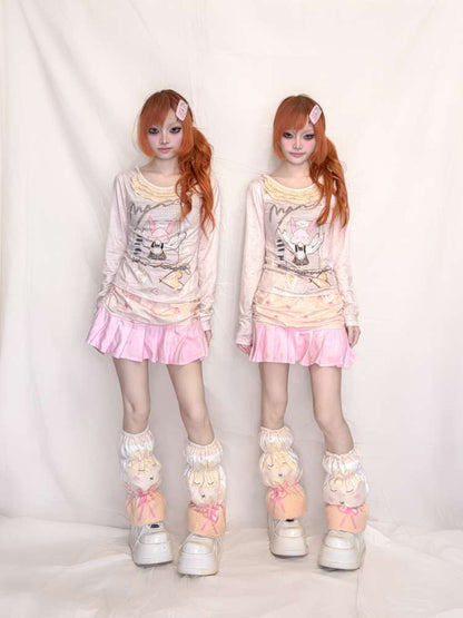 Orange Pink Pleated Plush Skirt【s0000015396】