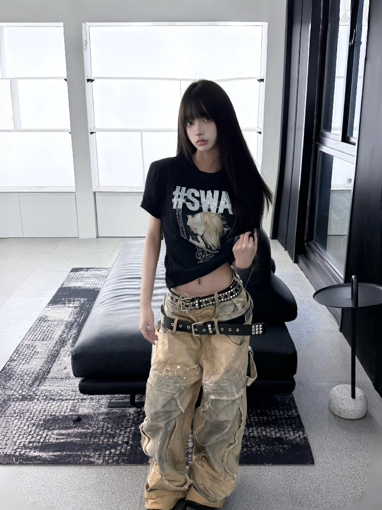 Portrait Diamond Print Crew Tee【s0000018217】
