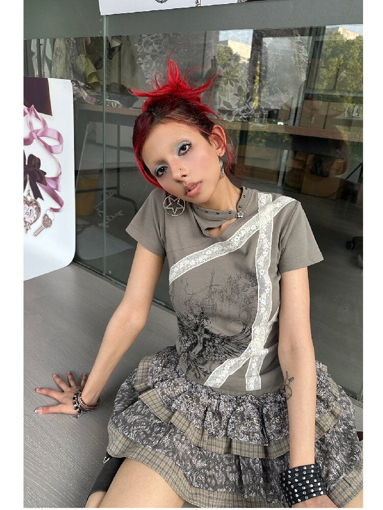 Cross Wing Print Cotton Cheongsam T-Shirt【s0000018064】