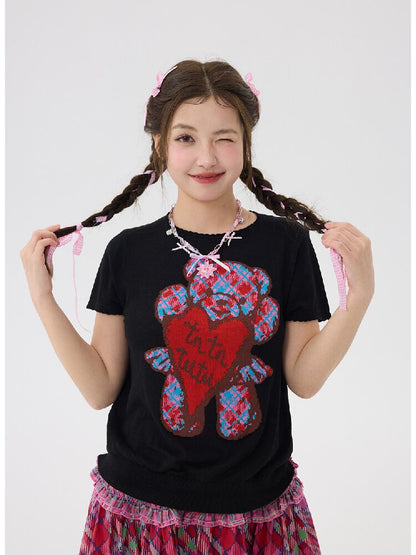 Three Color Bear Pattern Knitted Tops【s0000016700】