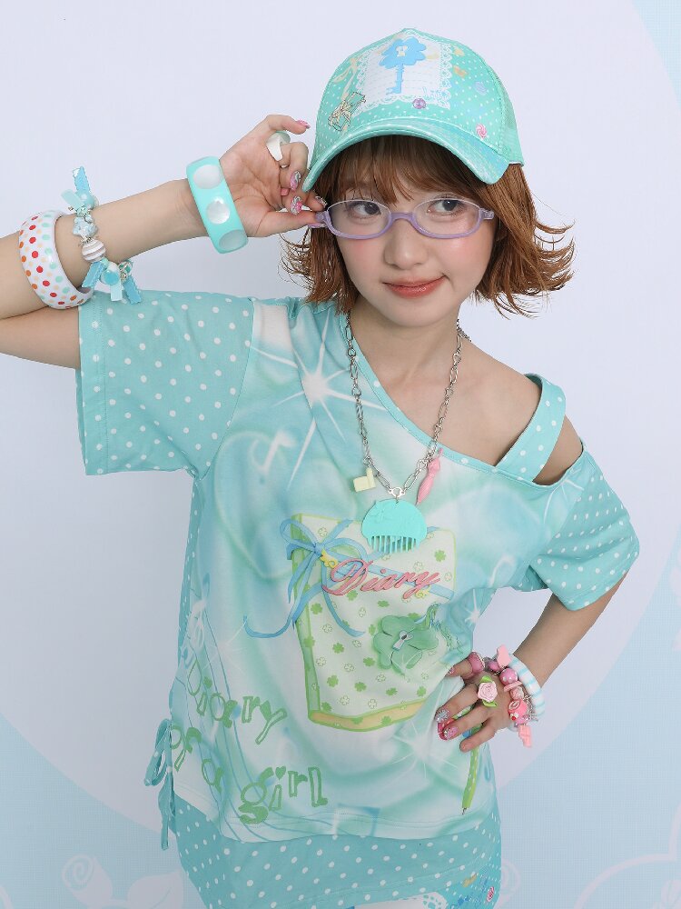 Lucky Clover Mint Shoulder T Shirt【s0000017454】