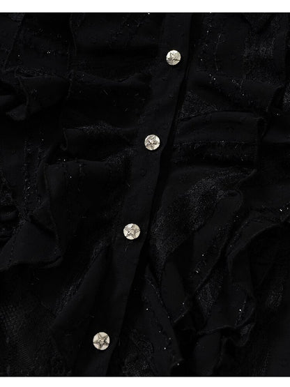 Openwork Lace Irregular Shirt Dress【s0000015941】