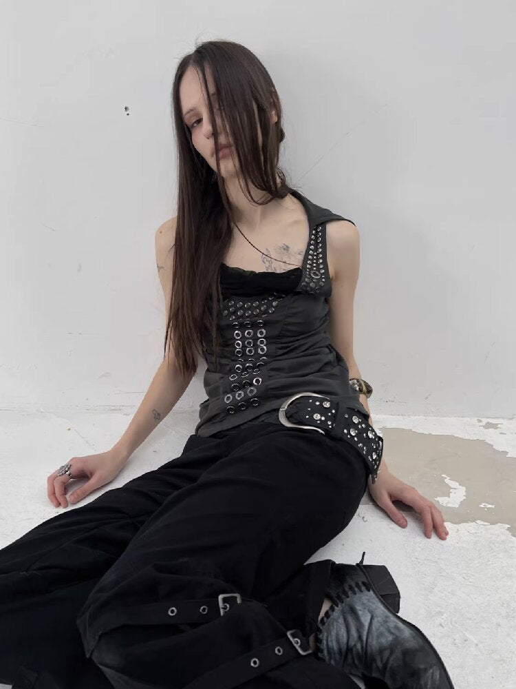 Metal Rivet Hooded I-Line Vest【s0000015911】