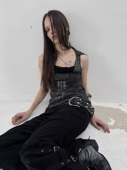 Metal Rivet Hooded I-Line Vest【s0000015911】