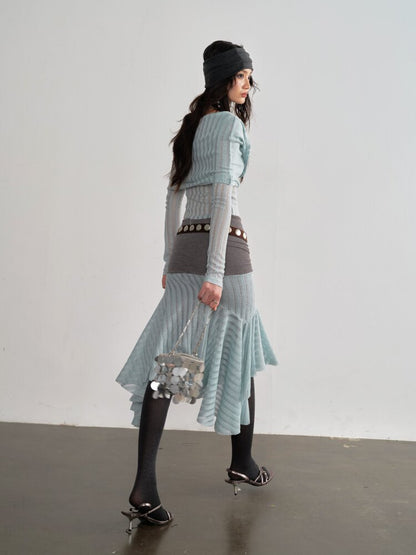 Mint Translucent Swing Collar Skirt【s0000015698】