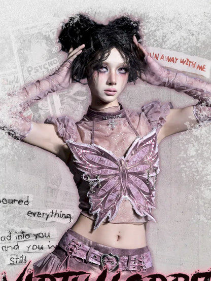 Butterfly Bandeau Mesh Base Jacket Two-Piece Set【s0000014030】