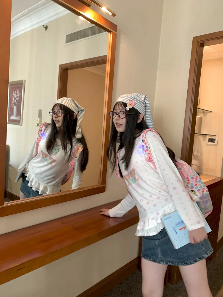 Bear Heart Lace Long-Sleeve T-Shirt【s0000014170】