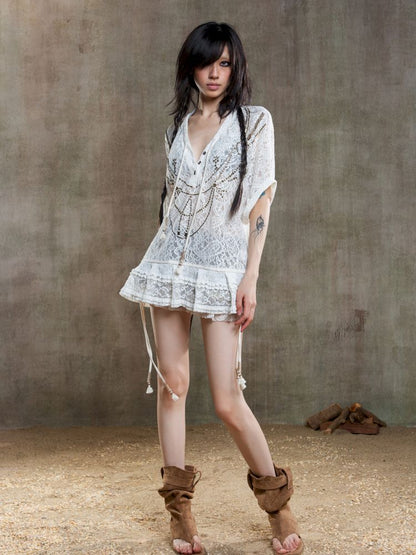 Loose Lace Blouse Dress【s0000012647】