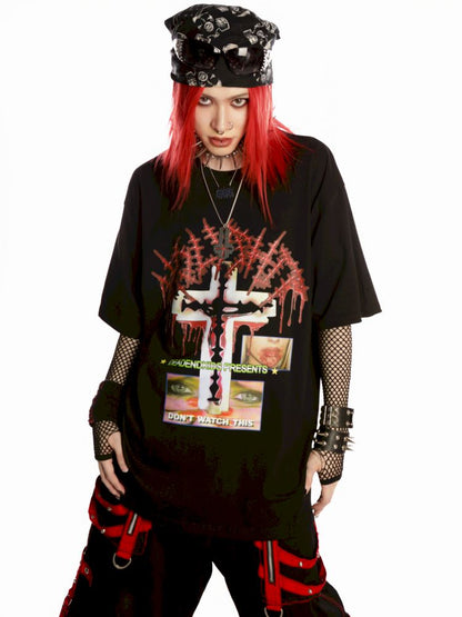 Subculture Print Unisex Loose T-shirt【s0000013600】
