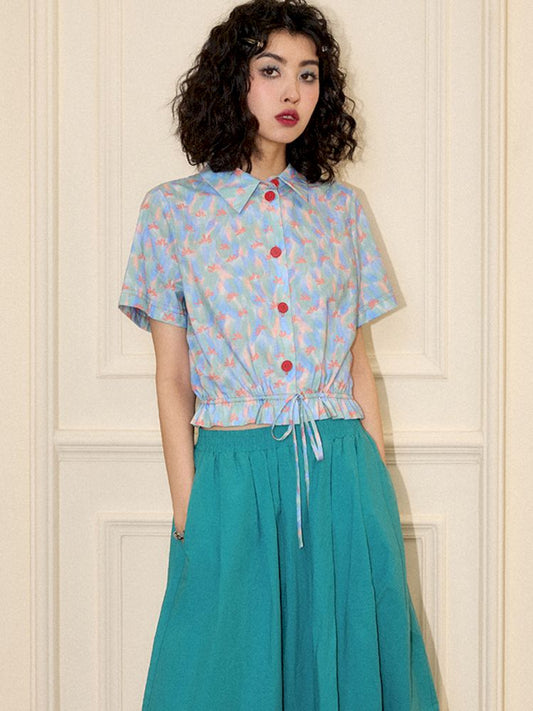 "Pixel Records" Printed Short Sleeve Shirt【s0000008872】