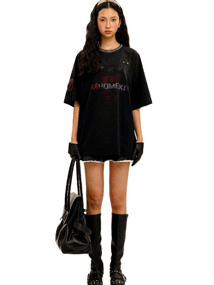 College Distressed T-Shirt Top【s0000016435】