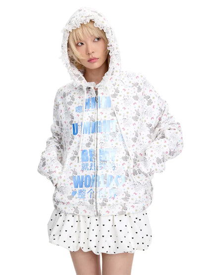 Print Lace-Trimmed Sweatshirt【s0000014094】