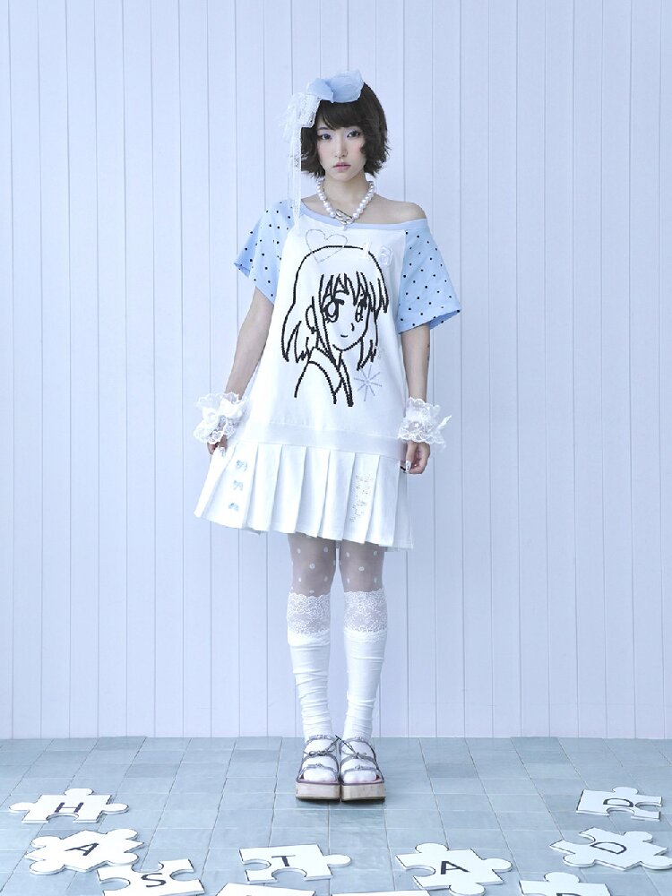 Blue White Pixel Pleated Dress【s0000016546】