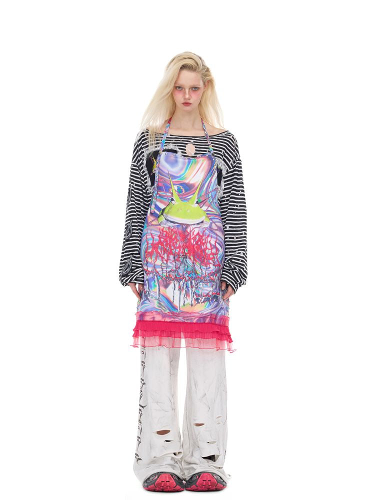 Lace rivet punk lace-up apron【s0000012970】