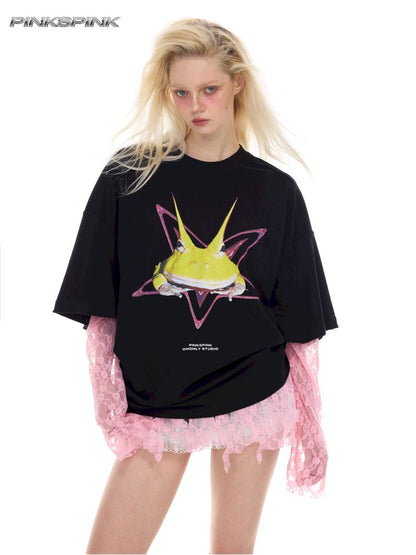 Rock Frog Print Loose Fit T-Shirt【s0000012978】