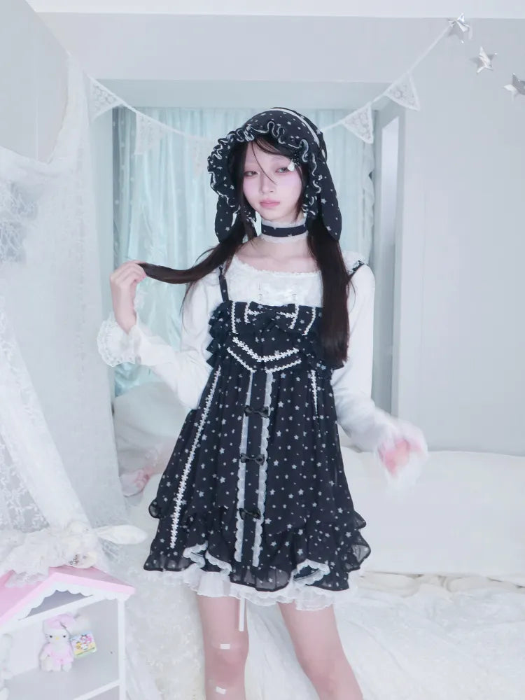 Polka Dot Floral Bud Chiffon Spaghetti Strap Dress【s0000013971】